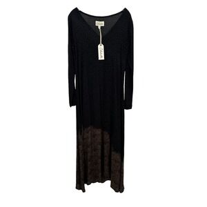 Cleobella Women S  Maxi Dress Black Polka Dot Brown Hem Long Sleeve New Designer